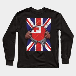 Tonga Flag Great Britain Flag Ripped - Gift for Togan From Tonga Long Sleeve T-Shirt